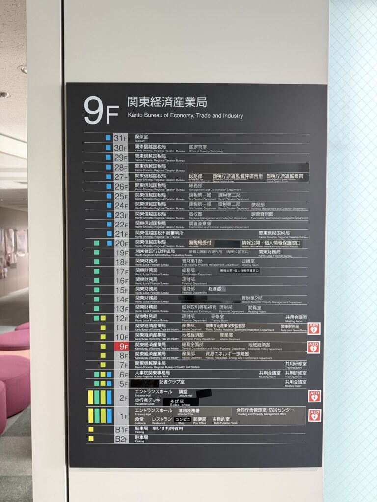 さいたま新都心合同庁舎の9階フロア案内
